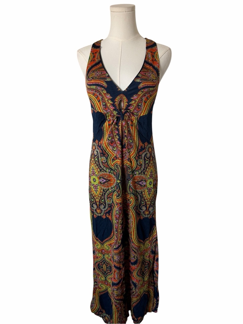 Free People Navy Paisley V-Neck Maxi Dress